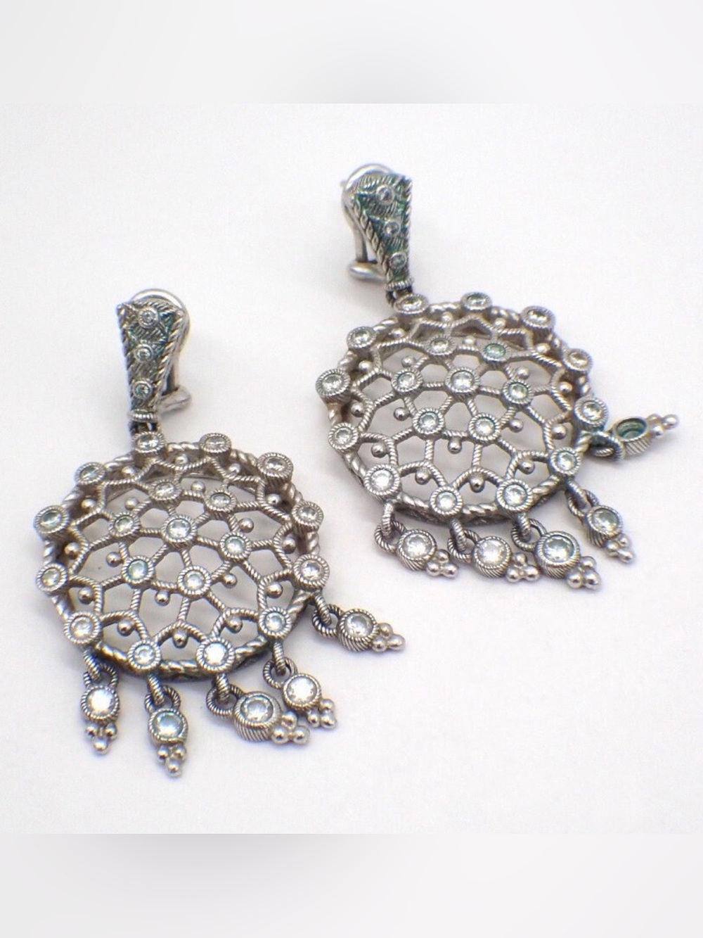 Vtg: Judith Ripka .925 Sterling CZ Dream Catcher Earrings